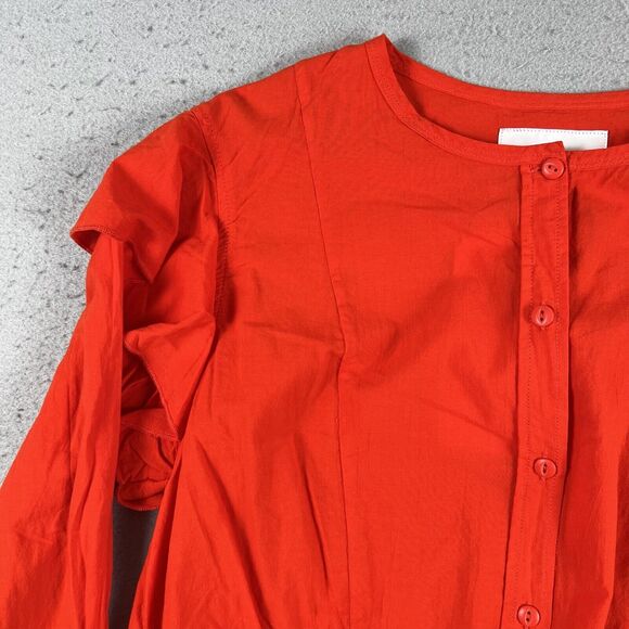 NWT Current Elliott The Asley Poinciana Orange Long Sleeve Button Up Blouse 2 - Picture 10 of 16